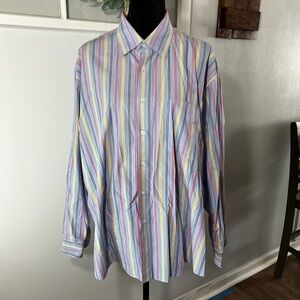 Alan Flusser Colorful Striped 100% Cotton Long Sleeve Button Down Dress Shirt L